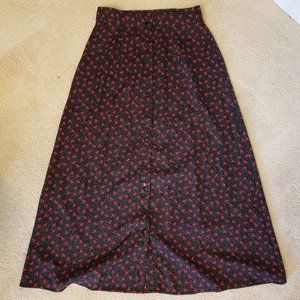 Wednesday's Girl Midi Button Skirt Cherry Print